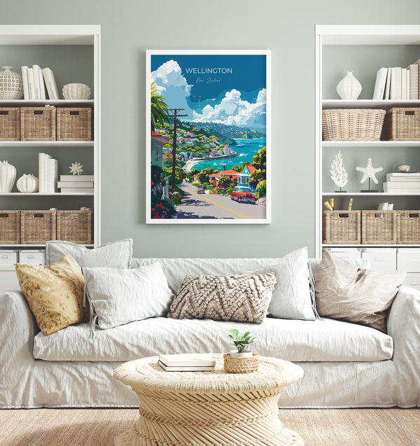 Wellington Travel Poster, Travel Print of Wellington, New Zealand Art Lovers Gift, Wellington Wall Art