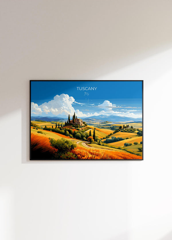 Tuscany Travel Poster Wall Art Landscape, Travel Print of Tuscany, Tuscany Art Lovers Gift,Italy Art Gift