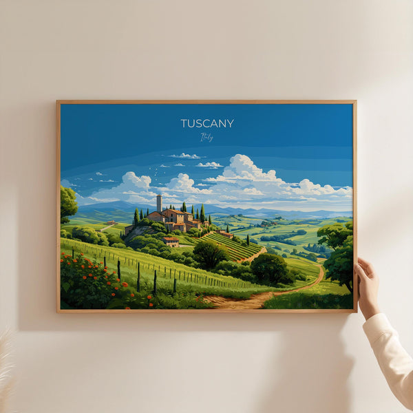 Tuscany Travel Poster Wall Art Landscape, Travel Print of Tuscany, Tuscany Art Lovers Gift,Italy Art Gift