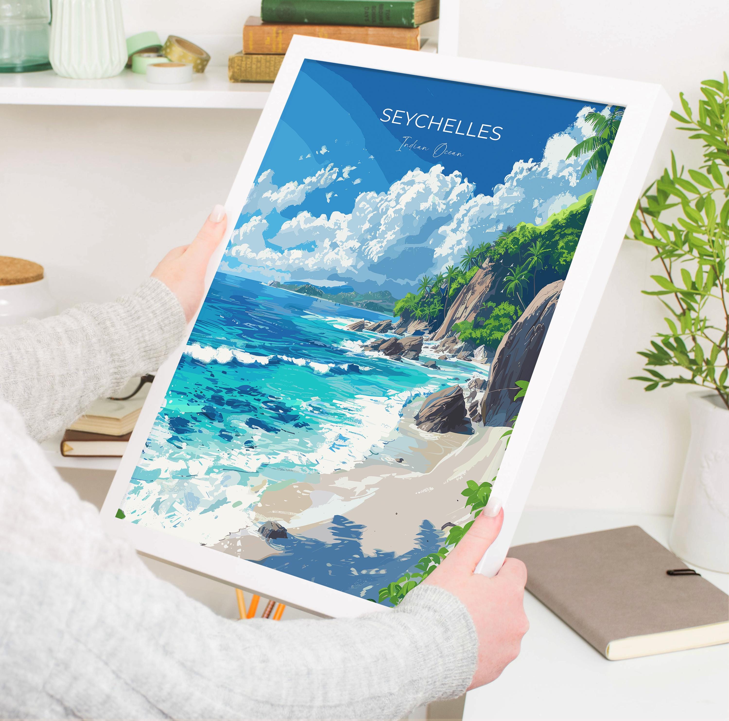Seychelles Travel Poster Wall Art, Travel Print of Seychelles, Indian Ocean, Seychelles Islands Art Lovers Gift NQ Media Designs