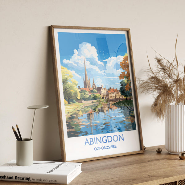 Abingdon Print, Travel Poster of Abingdon,Abingdon Art Lovers Gift,Oxfordshire, English Countryside Wall Art Print