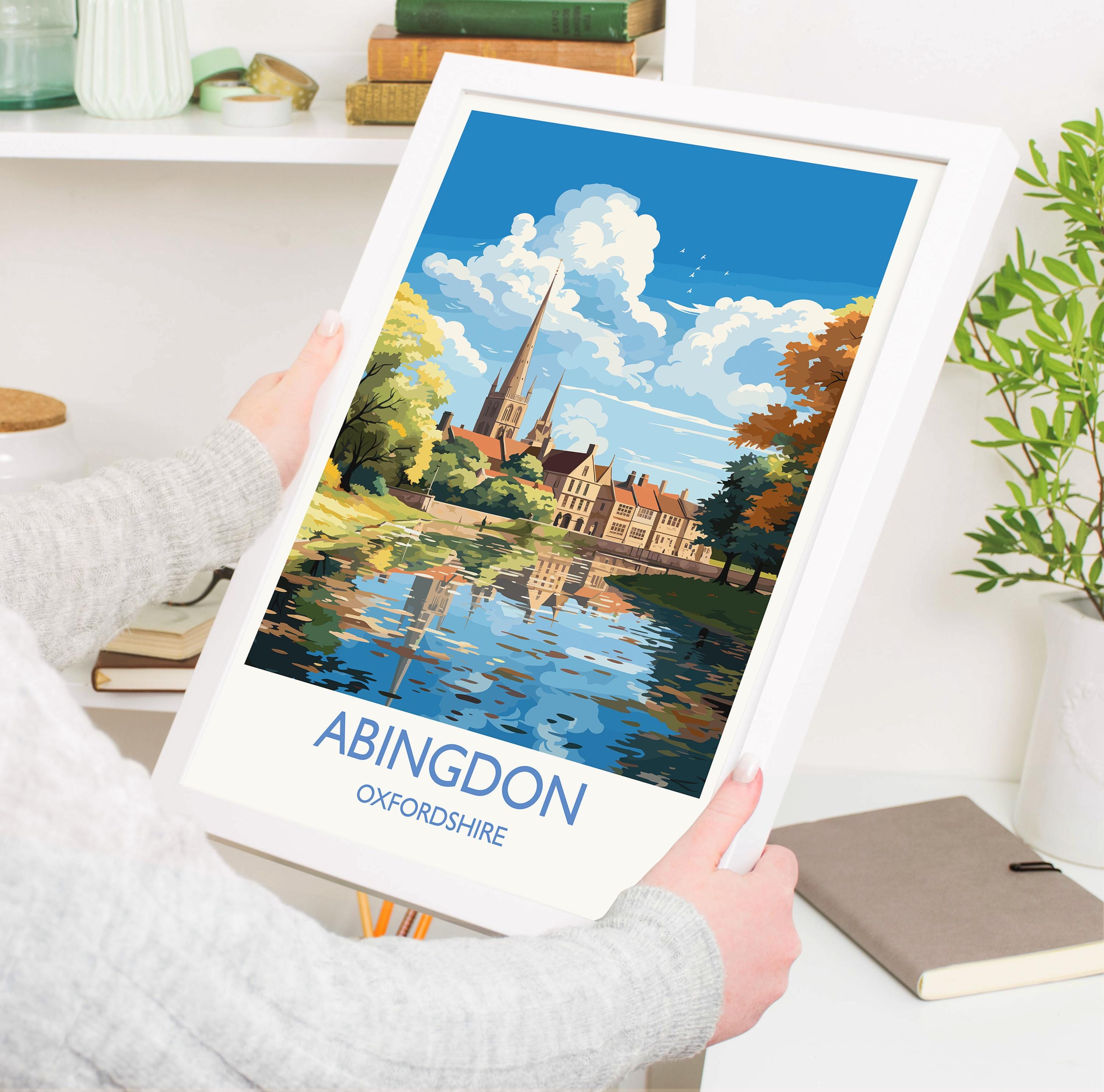 Abingdon Print, Travel Poster of Abingdon,Abingdon Art Lovers Gift,Oxfordshire, English Countryside Wall Art Print NQ Media Designs