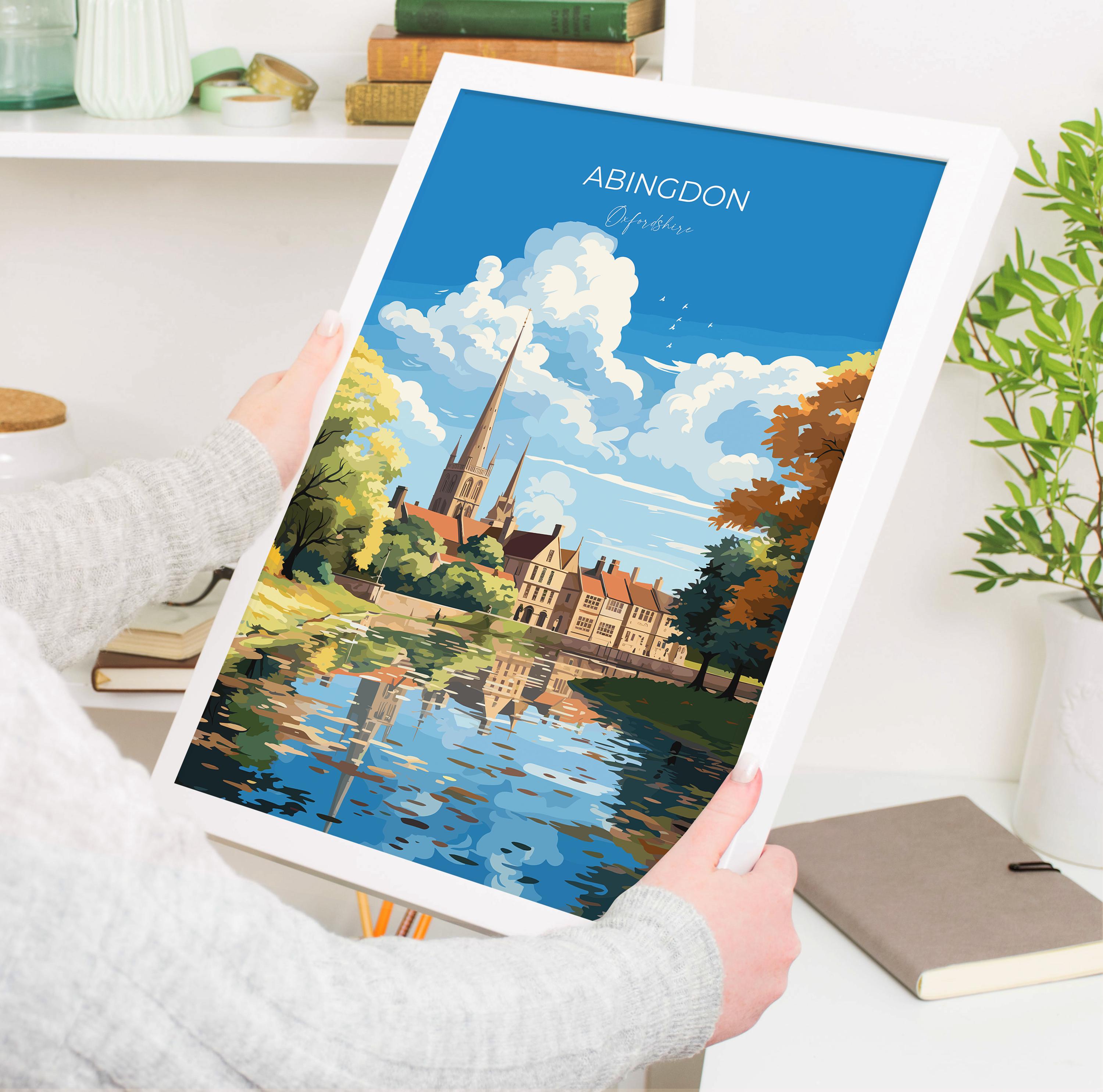 Abingdon Poster, Travel Print of Abingdon,Abingdon Art Lovers Gift,Oxfordshire, English Countryside Wall Art Print