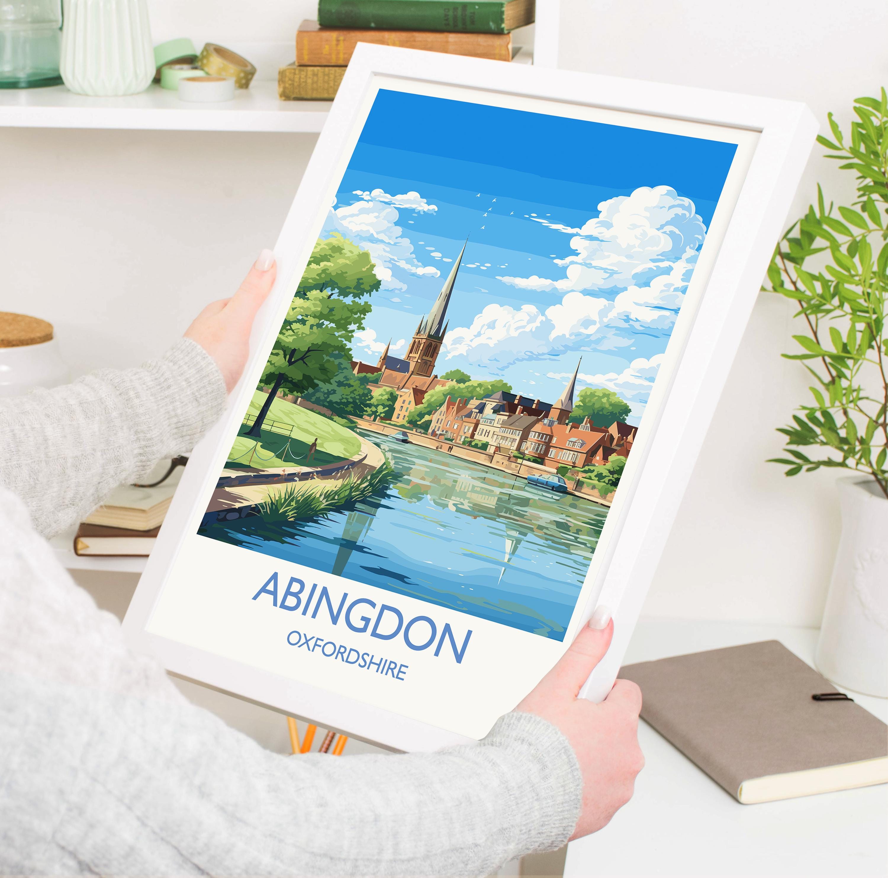 Abingdon Print, Travel Poster of Abingdon,Abingdon Art Lovers Gift,Oxfordshire, English Countryside Wall Art Print NQ Media Designs