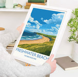 Freshwater Beach Travel Print, Travel Poster of Freshwater Beach, Wales, Pembrokeshire Art Gift, Wales Art Lovers Gift, Wall Art Print NQ Media Designs