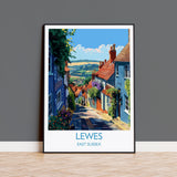 Lewes Travel Poster Wall Art, Lewes Travel Print, East Sussex, English Coastal Art, Lewes Gift, Wall Art Print NQ Media Designs