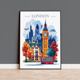 London Skyline Travel Print Wall Art, London Skyline Travel Poster, London City, England City Art, UK Art Gift, London Lovers Gift NQ Media Designs