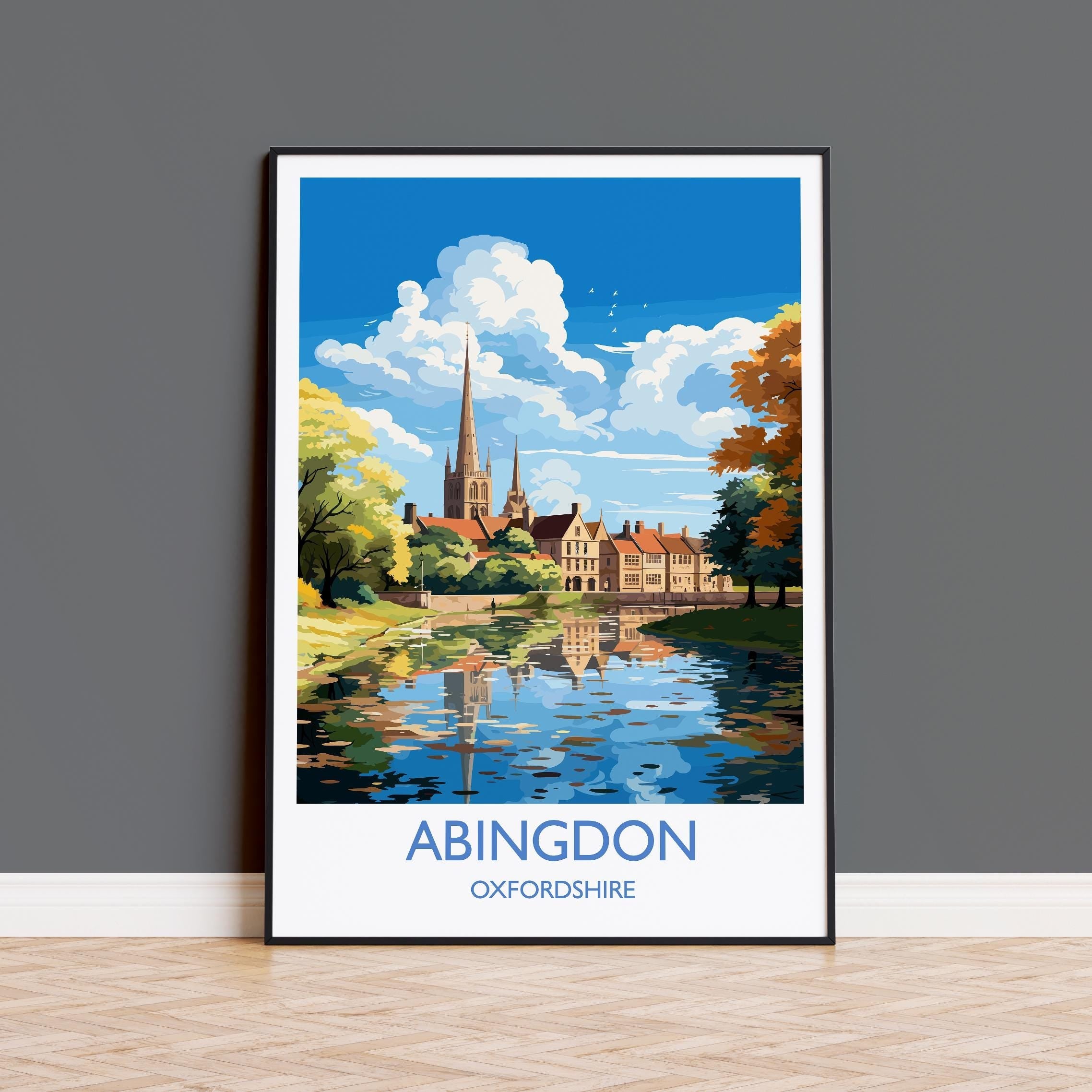 Abingdon Print, Travel Poster of Abingdon,Abingdon Art Lovers Gift,Oxfordshire, English Countryside Wall Art Print NQ Media Designs
