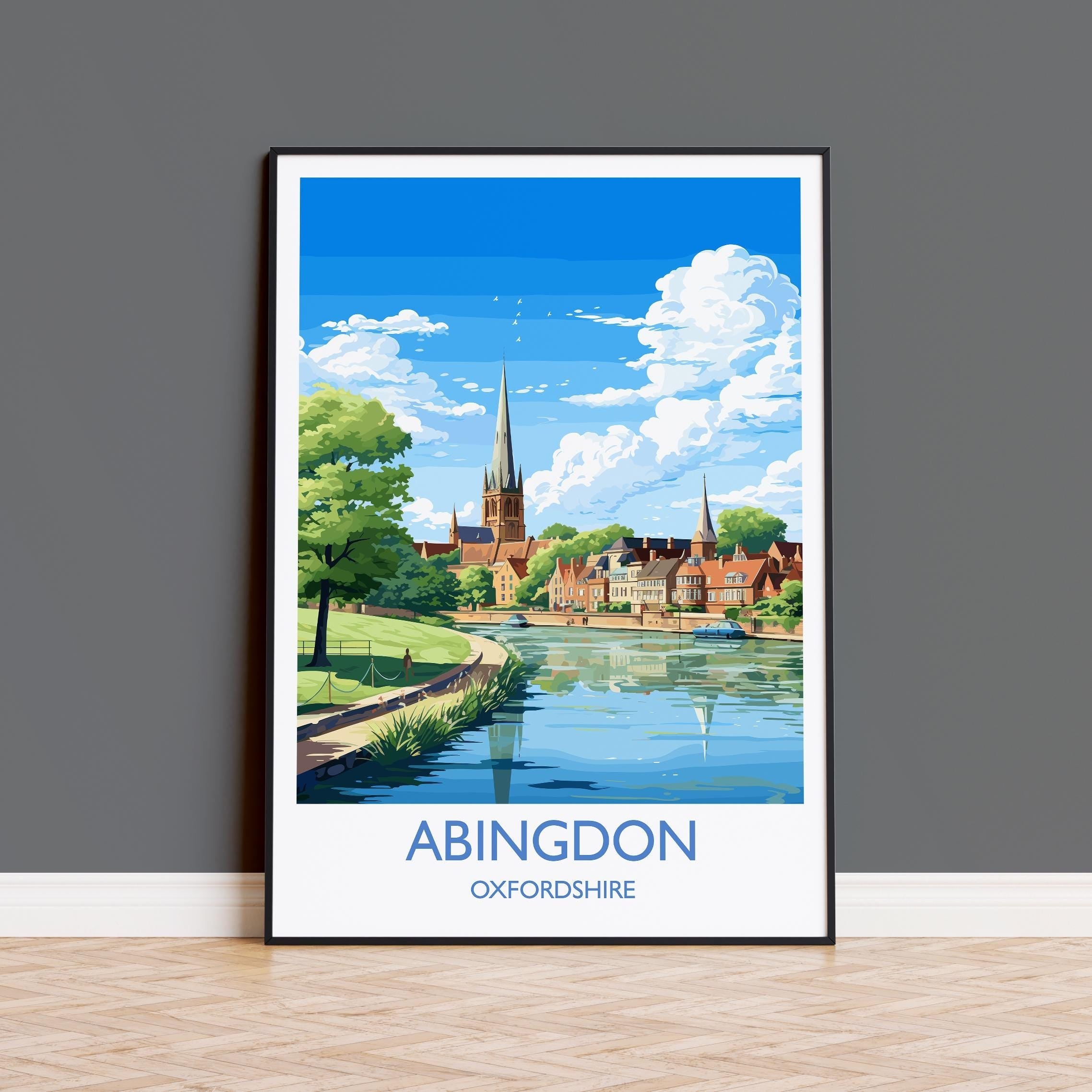 Abingdon Print, Travel Poster of Abingdon,Abingdon Art Lovers Gift,Oxfordshire, English Countryside Wall Art Print NQ Media Designs