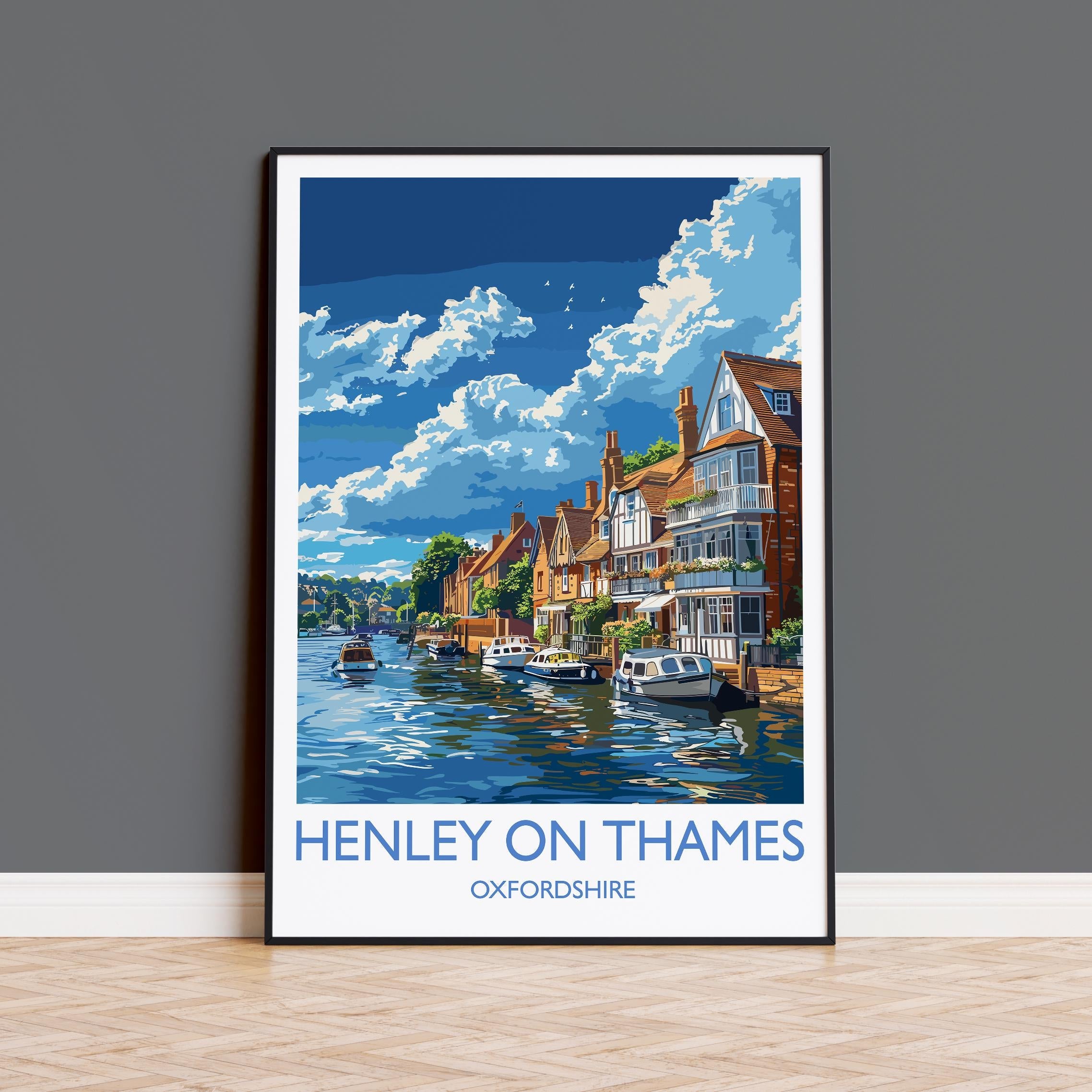 Henley on Thames Print, Travel Poster of Henley,Henley on Thames Art Lovers Gift,Oxfordshire, English Countryside Wall Art Print NQ Media Designs