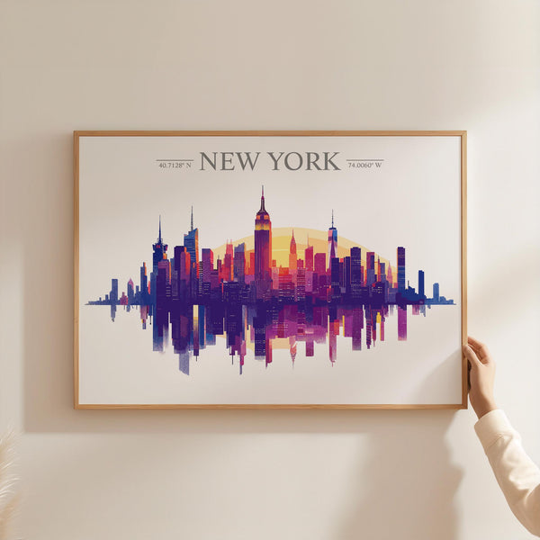New York Skyline Travel Poster Wall Art Landscape, Travel Print of New York, New York Art Lovers Gift,USA Art Gift