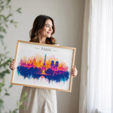 Paris Skyline Travel Poster Wall Art Landscape, Travel Print of Paris, Paris Art Lovers Gift,France Art Gift NQ Media Designs