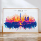 Paris Skyline Travel Poster Wall Art Landscape, Travel Print of Paris, Paris Art Lovers Gift,France Art Gift NQ Media Designs