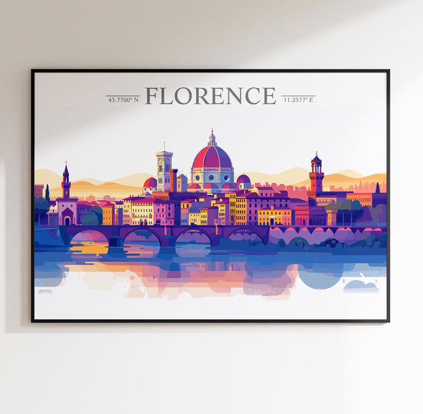 Florence Skyline Travel Poster Wall Art Landscape, Travel Print of Florence, Florence Art Lovers Gift,Italy Art Gift