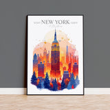 New York Christmas Skyline Travel Print Wall Art, New York Skyline Travel Poster, New York City, US City Art, New York Art Lovers Gift NQ Media Designs