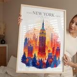 New York Christmas Skyline Travel Print Wall Art, New York Skyline Travel Poster, New York City, US City Art, New York Art Lovers Gift NQ Media Designs