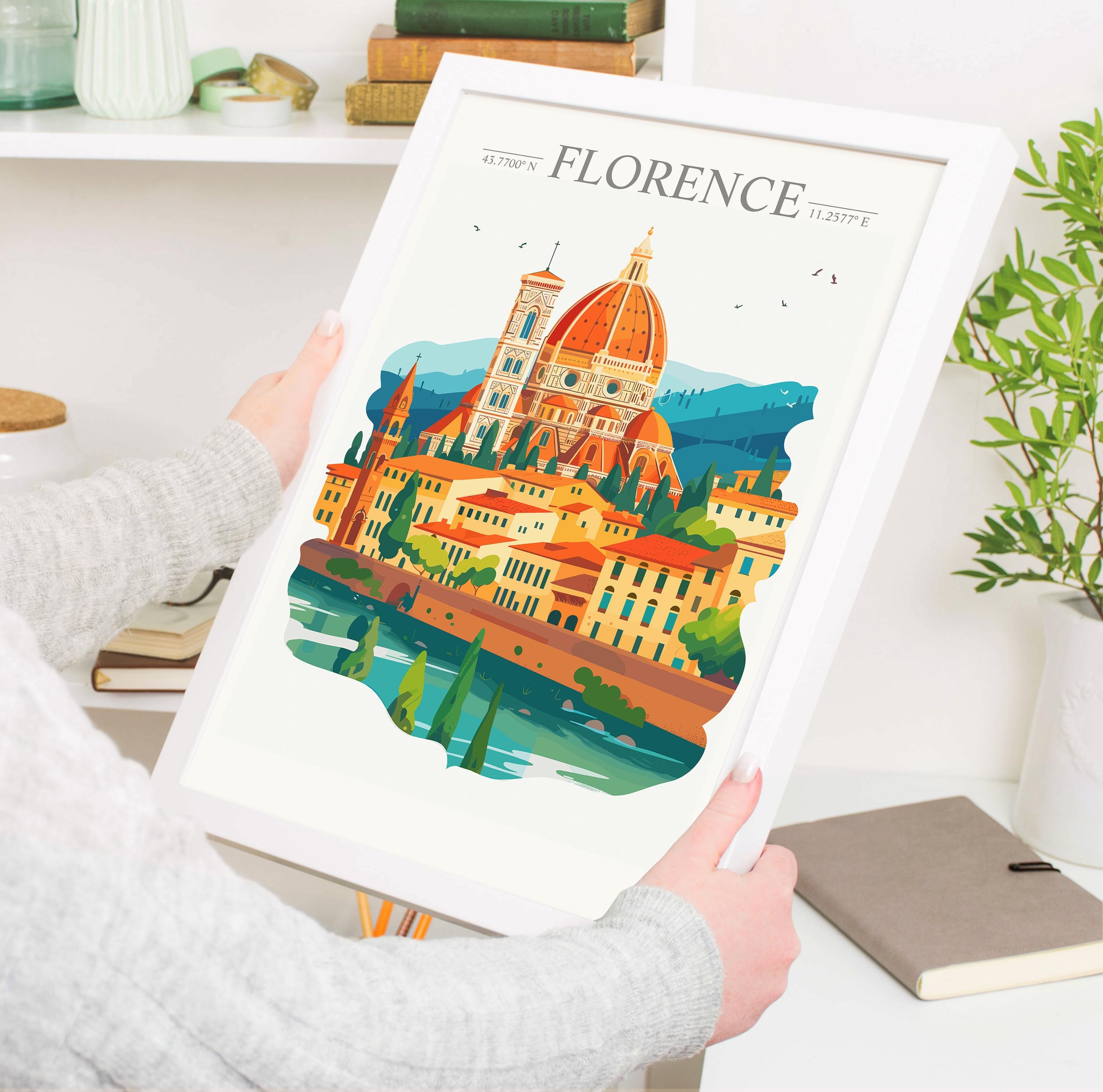 Florence Skyline Travel Poster Wall Art, Florence Skyline Travel Print, Florence City, Italy City Art Gift, Florence Art Lovers Gift NQ Media Designs