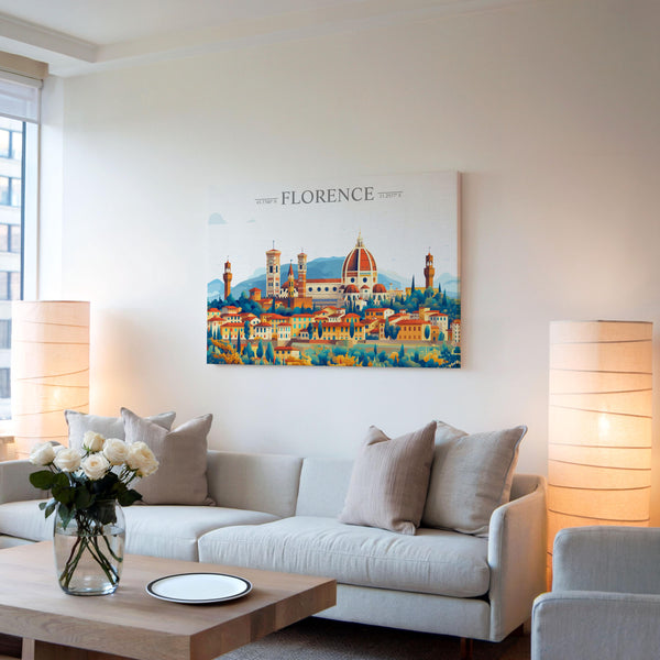 Florence Travel Poster Skyline Wall Art Landscape, Travel Print of Florence, Florence Art Lovers Gift,Italy Horizontal Art Gift