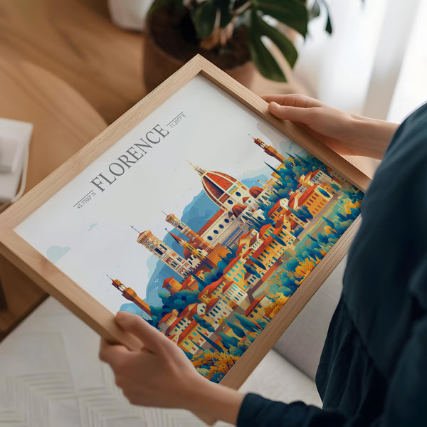 Florence Travel Poster Skyline Wall Art Landscape, Travel Print of Florence, Florence Art Lovers Gift,Italy Horizontal Art Gift