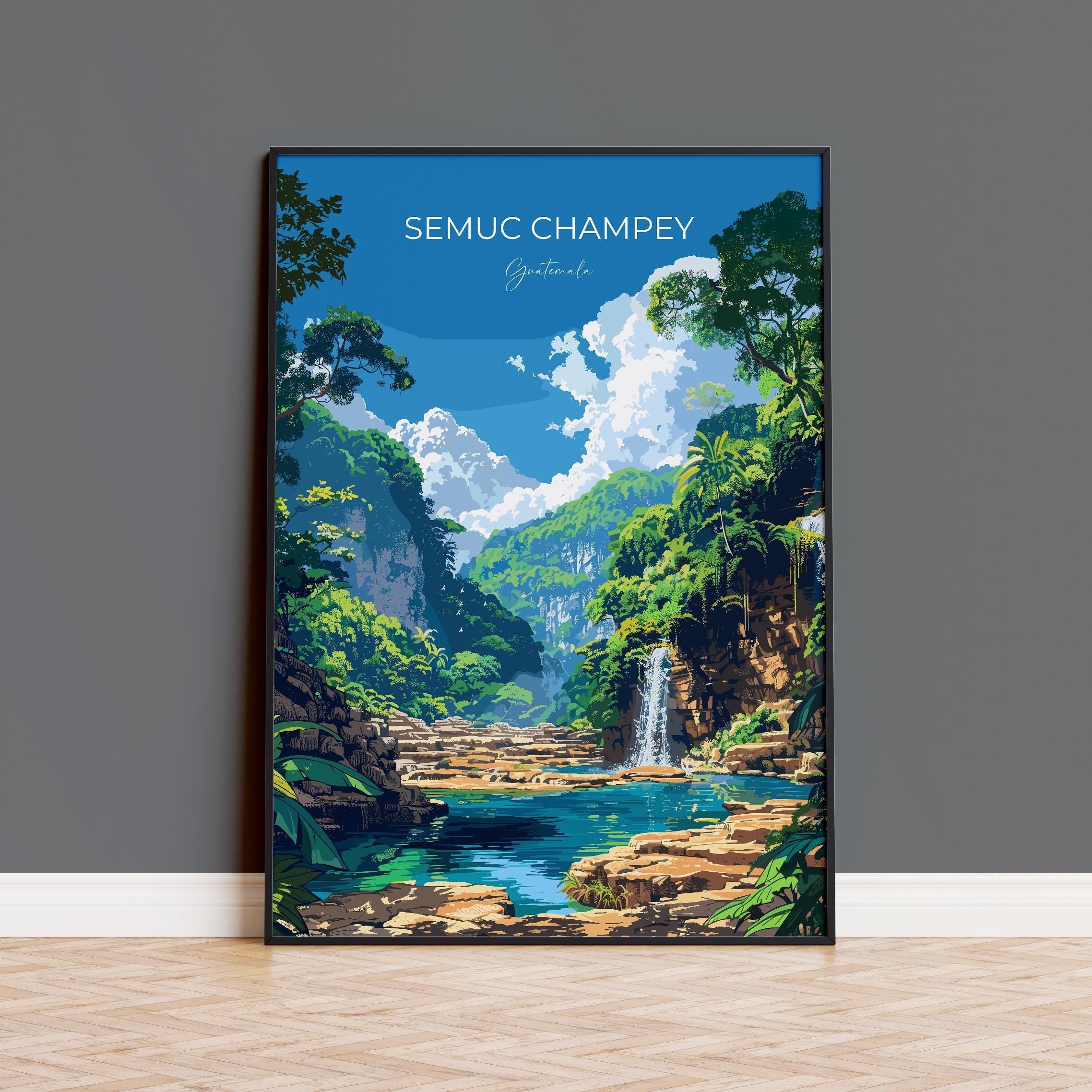 Semuc Champey Travel Poster, Travel Print of Semuc Champey, Central America Poster, Guatemala Wall Art Lovers Gift NQ Media Designs