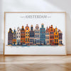 Amsterdam Skyline Travel Poster Wall Art Landscape, Travel Print of Amsterdam, Amsterdam Art Lovers Gift,Netherlands Art Gift