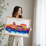 Rome Travel Poster Skyline Wall Art Landscape, Travel Print of Rome, Rome Art Lovers Gift,Italy Horizontal Art Gift NQ Media Designs