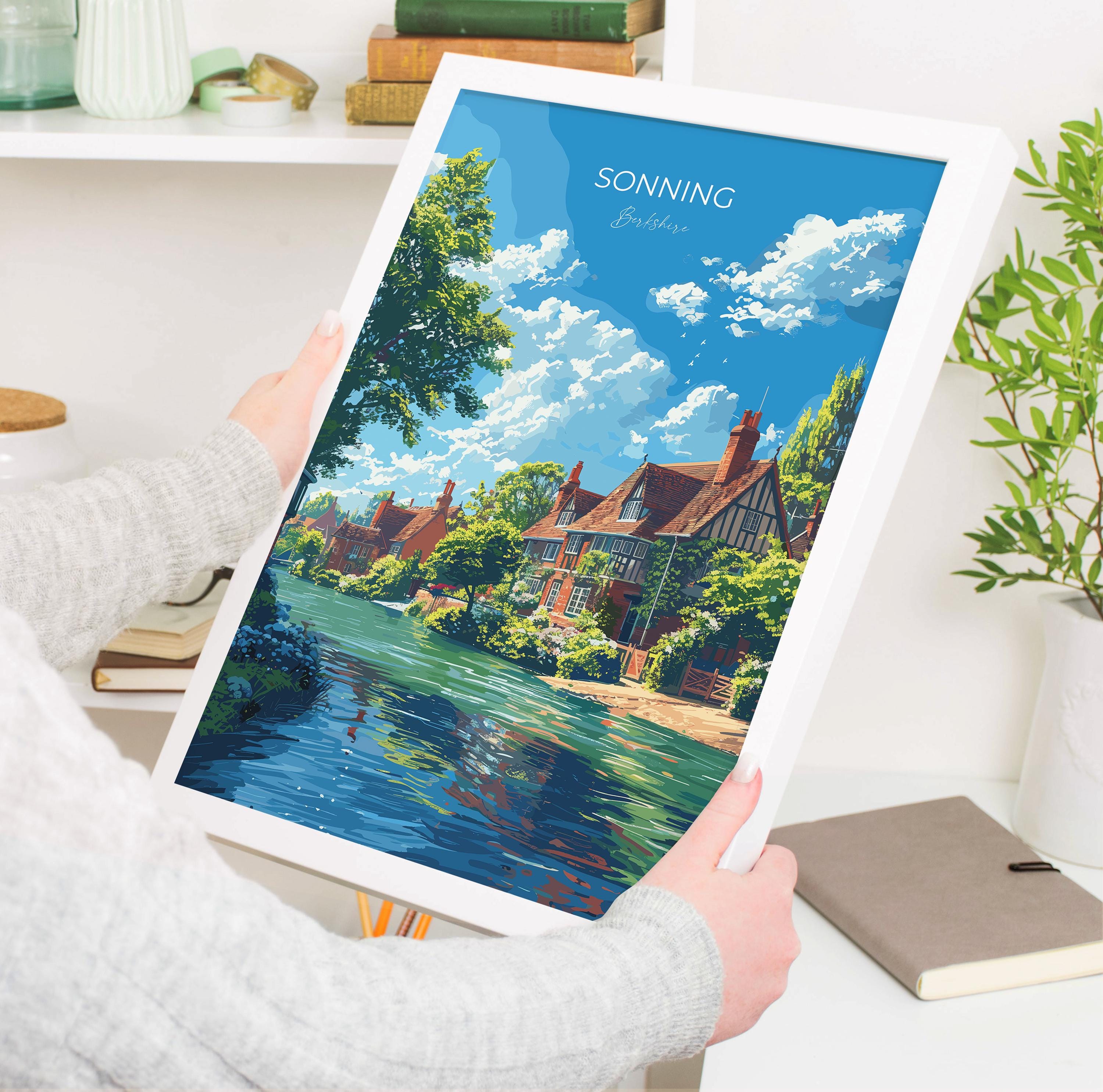 Sonning Travel Poster, Travel Print of Sonning, Berkshire, England, Windsor Gift, Wall Art Print NQ Media Designs