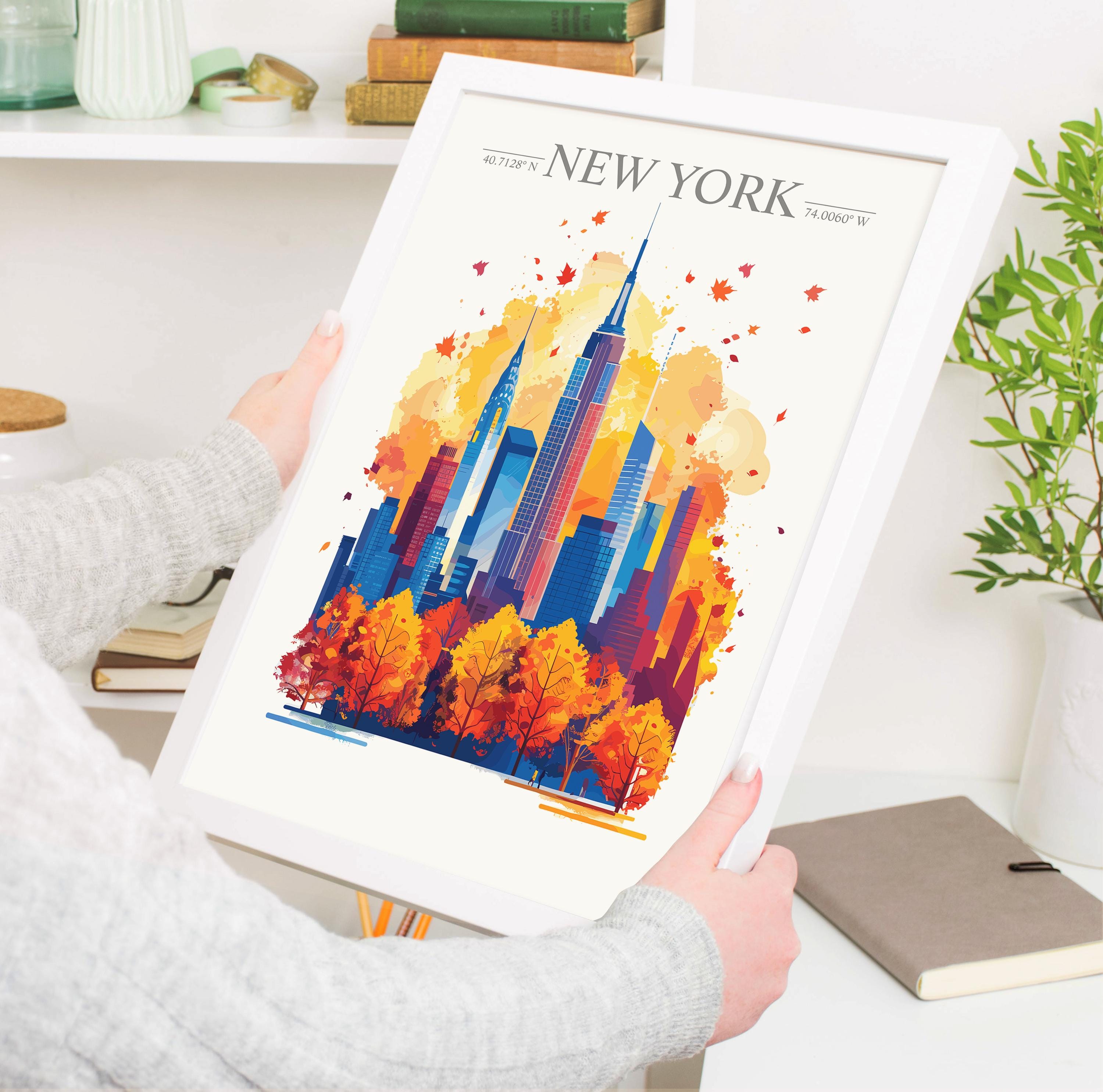 New York Skyline Travel Print Wall Art, New York Skyline Travel Poster, New York City, US City Art, New York Art Lovers Gift NQ Media Designs