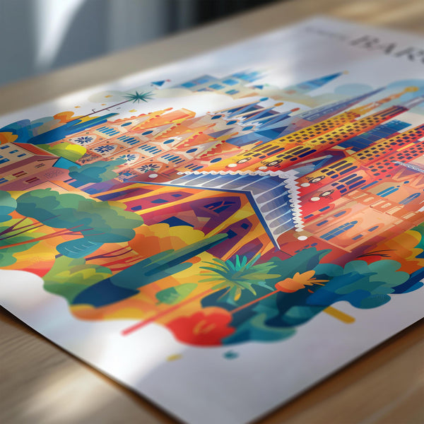 Barcelona Skyline Travel Print Wall Art, Barcelona Skyline Travel Poster, Barcelona City, Spain City Art,Barcelona Art Lovers Gift