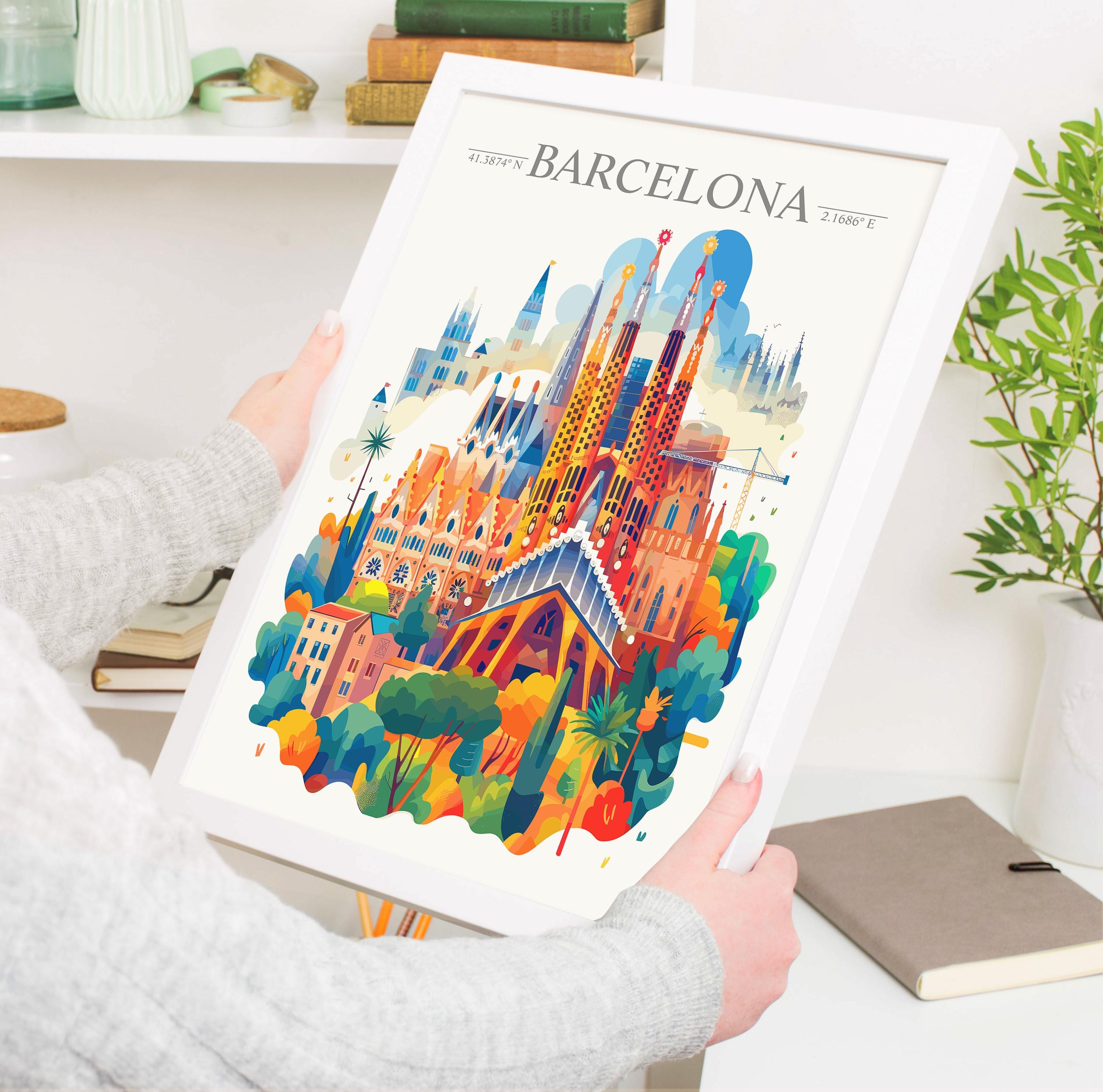 Barcelona Skyline Travel Print Wall Art, Barcelona Skyline Travel Poster, Barcelona City, Spain City Art,Barcelona Art Lovers Gift NQ Media Designs