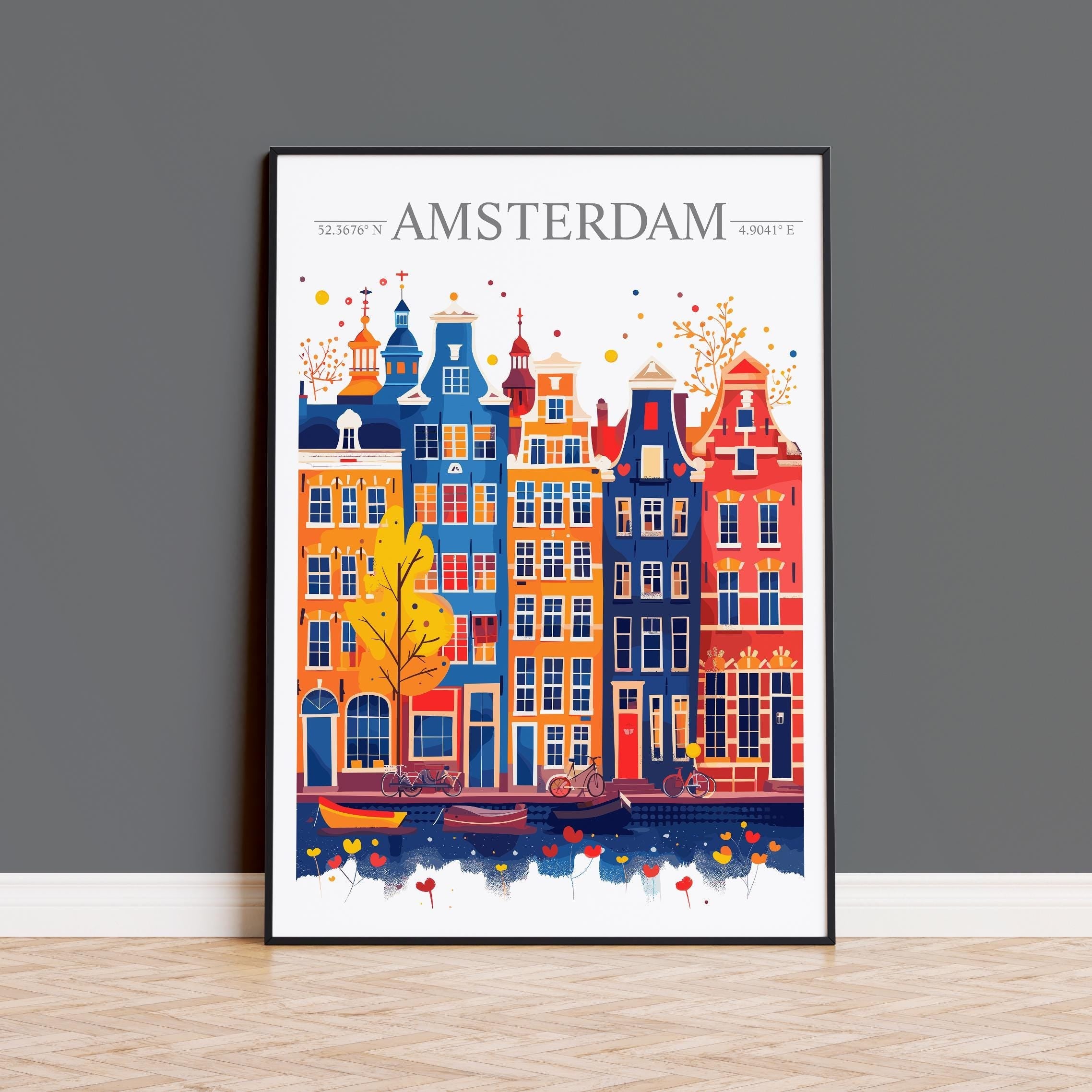 Amsterdam Skyline Travel Print Wall Art, Amsterdam Skyline Travel Poster, Amsterdam City, Netherlands City Art, Amsterdam Art Lovers Gift NQ Media Designs