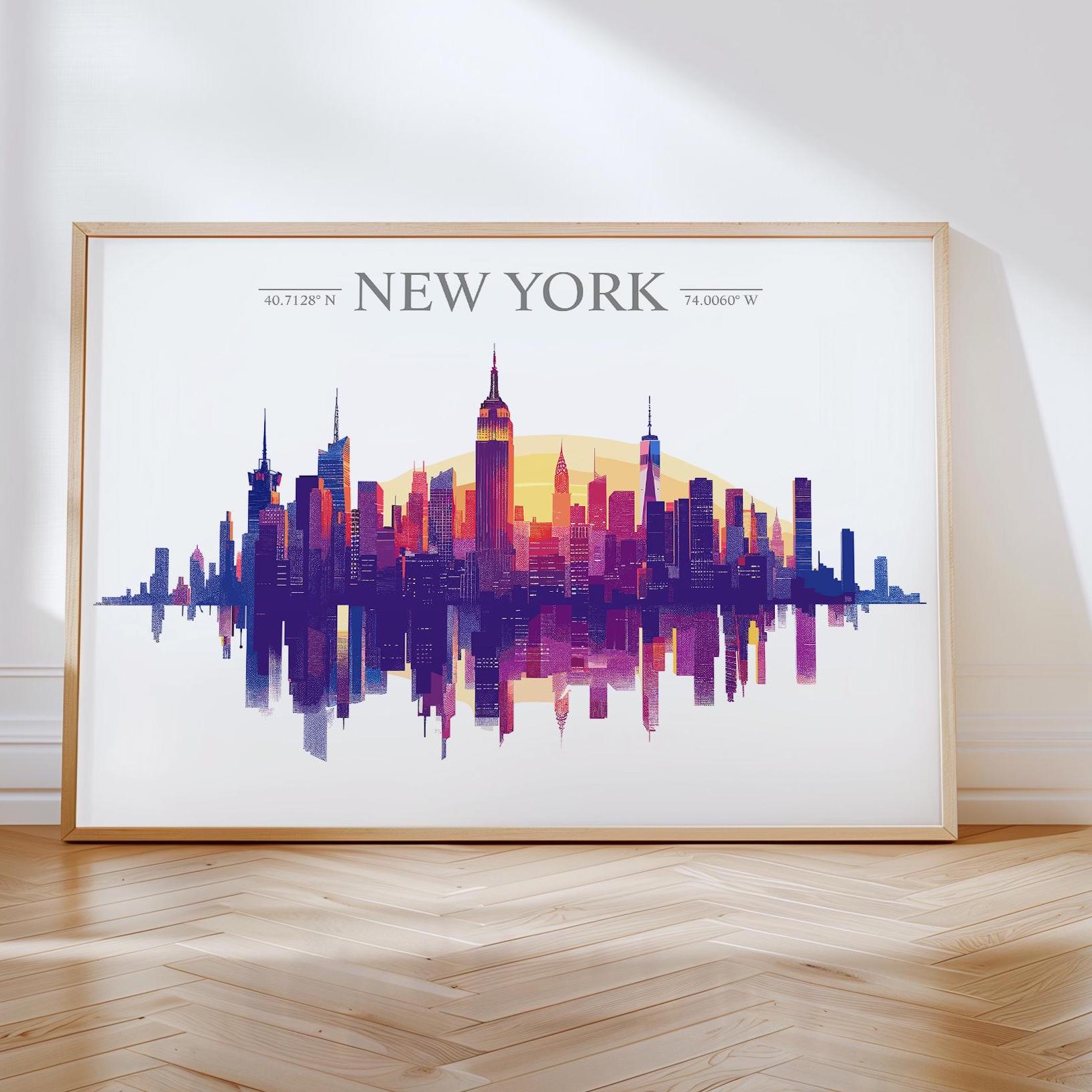 New York Skyline Travel Poster Wall Art Landscape, Travel Print of New York, New York Art Lovers Gift,USA Art Gift NQ Media Designs