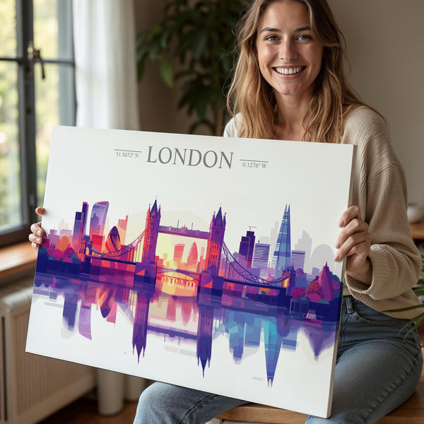 London Skyline Travel Poster Wall Art Landscape, Travel Print of London, London Art Lovers Gift,UK Art Gift