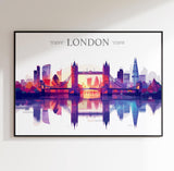 London Skyline Travel Poster Wall Art Landscape, Travel Print of London, London Art Lovers Gift,UK Art Gift NQ Media Designs