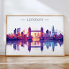 London Skyline Travel Poster Wall Art Landscape, Travel Print of London, London Art Lovers Gift,UK Art Gift NQ Media Designs