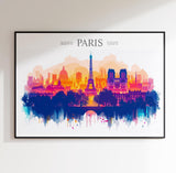 Paris Skyline Travel Poster Wall Art Landscape, Travel Print of Paris, Paris Art Lovers Gift,France Art Gift NQ Media Designs