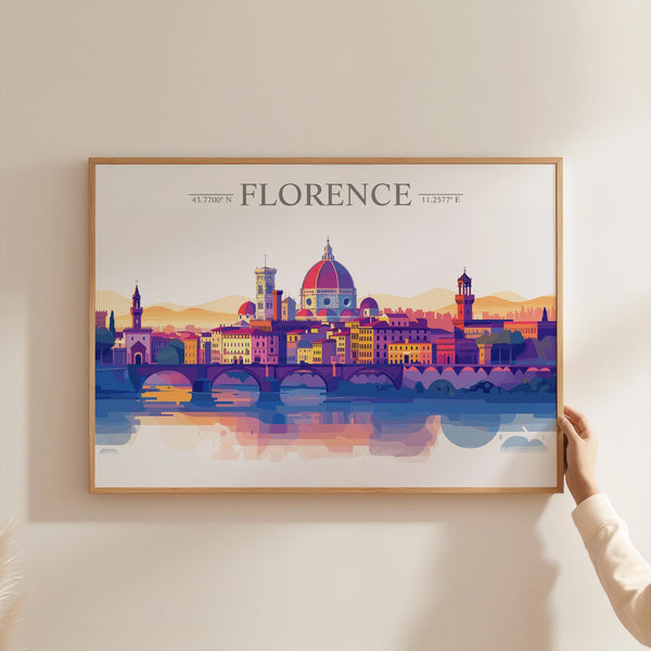 Florence Skyline Travel Poster Wall Art Landscape, Travel Print of Florence, Florence Art Lovers Gift,Italy Art Gift