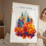 New York Skyline Travel Poster Wall Art, New York Skyline Travel Print, New York City, US City Art, New York Art Lovers Gift NQ Media Designs