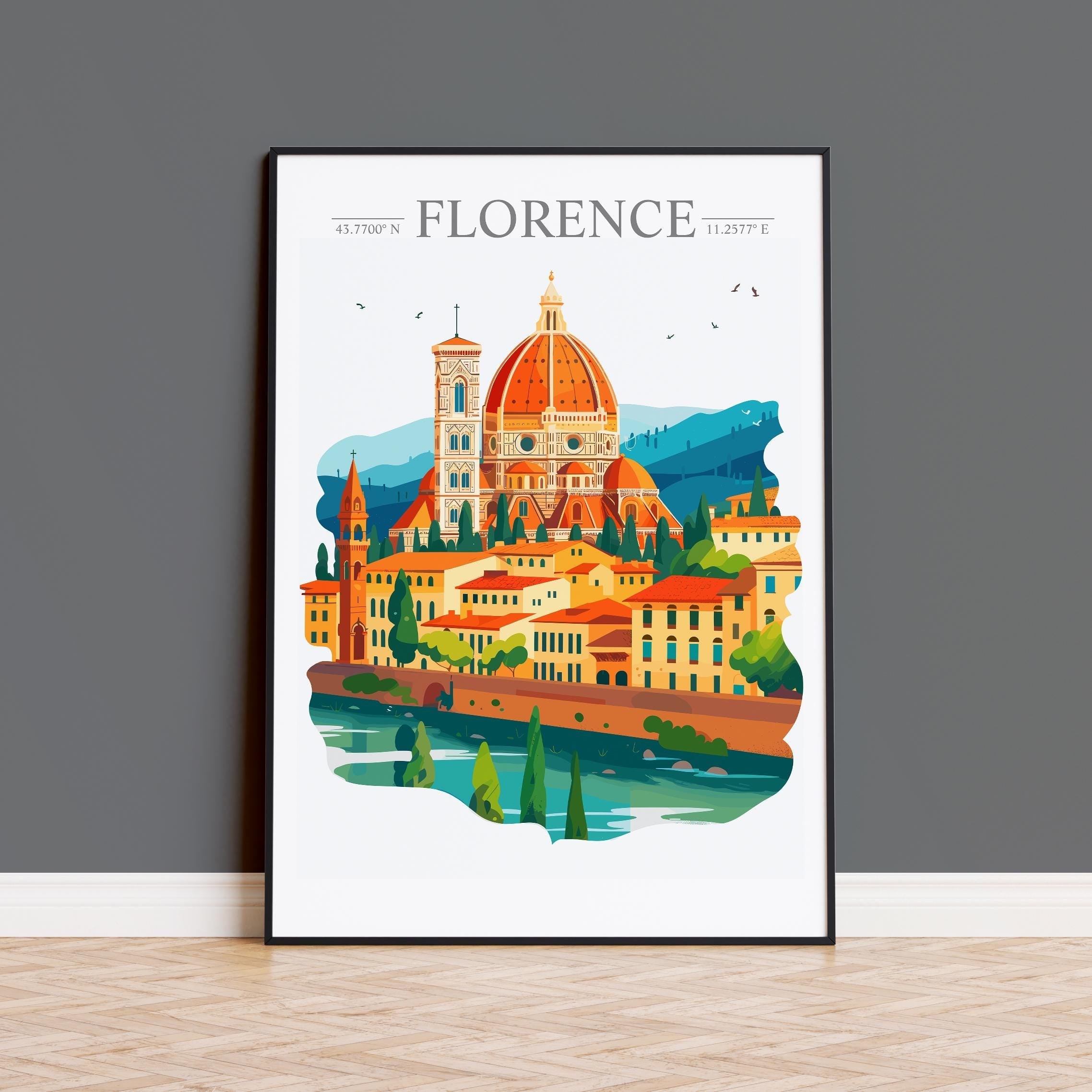 Florence Skyline Travel Poster Wall Art, Florence Skyline Travel Print, Florence City, Italy City Art Gift, Florence Art Lovers Gift NQ Media Designs