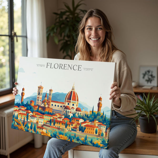 Florence Travel Poster Skyline Wall Art Landscape, Travel Print of Florence, Florence Art Lovers Gift,Italy Horizontal Art Gift