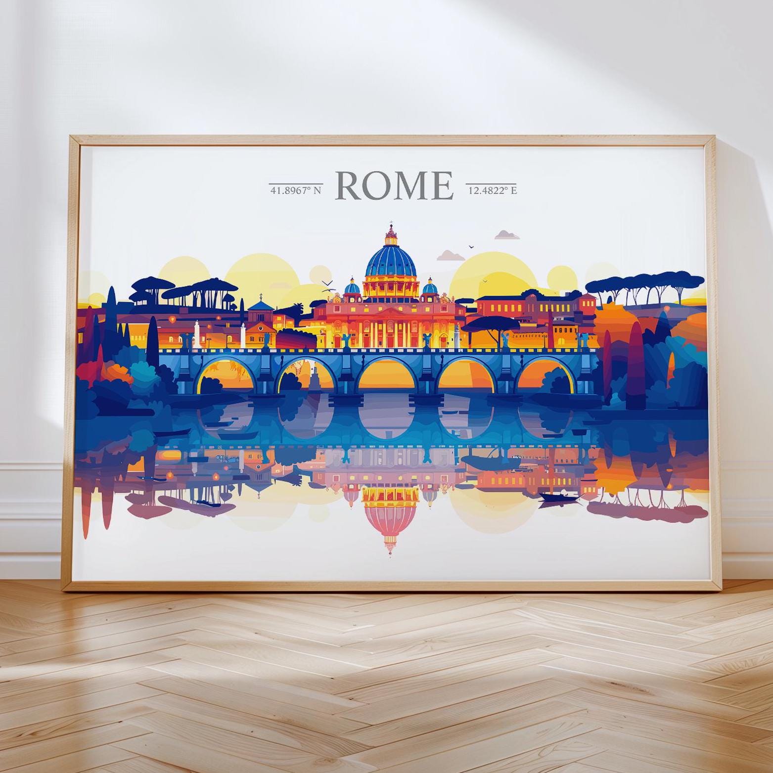 Rome Travel Poster Skyline Wall Art Landscape, Travel Print of Rome, Rome Art Lovers Gift,Italy Horizontal Art Gift NQ Media Designs