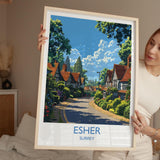 Esher Travel Print, Travel Poster of Esher, Surrey Poster, Esher Art Gift, London Art Lovers UK Travel Gift NQ Media Designs