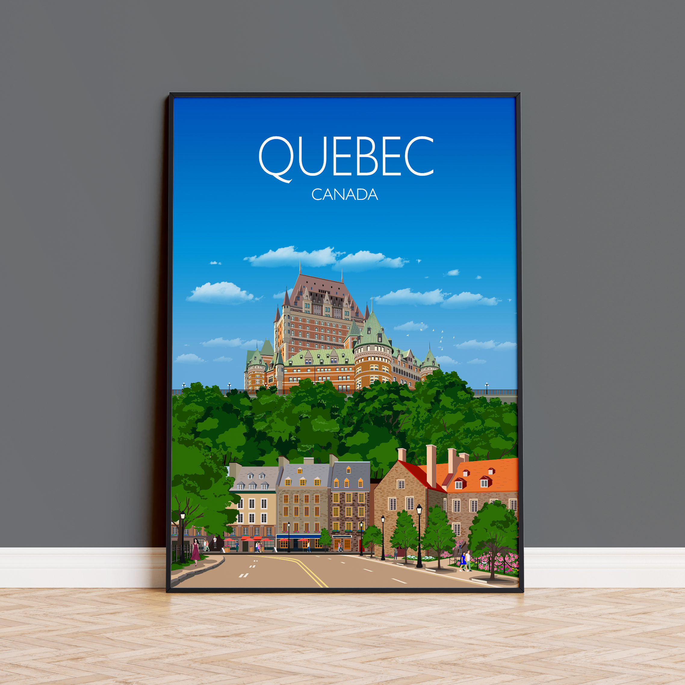 Quebec Travel Poster, Travel Print of Quebec, City of Quebec Canada NQ Media Designs