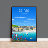 St Ives Travel Poster, Travel Print of St Ives, Cornwall, UK, Travel Poster, St Ives Print NQ Media Designs