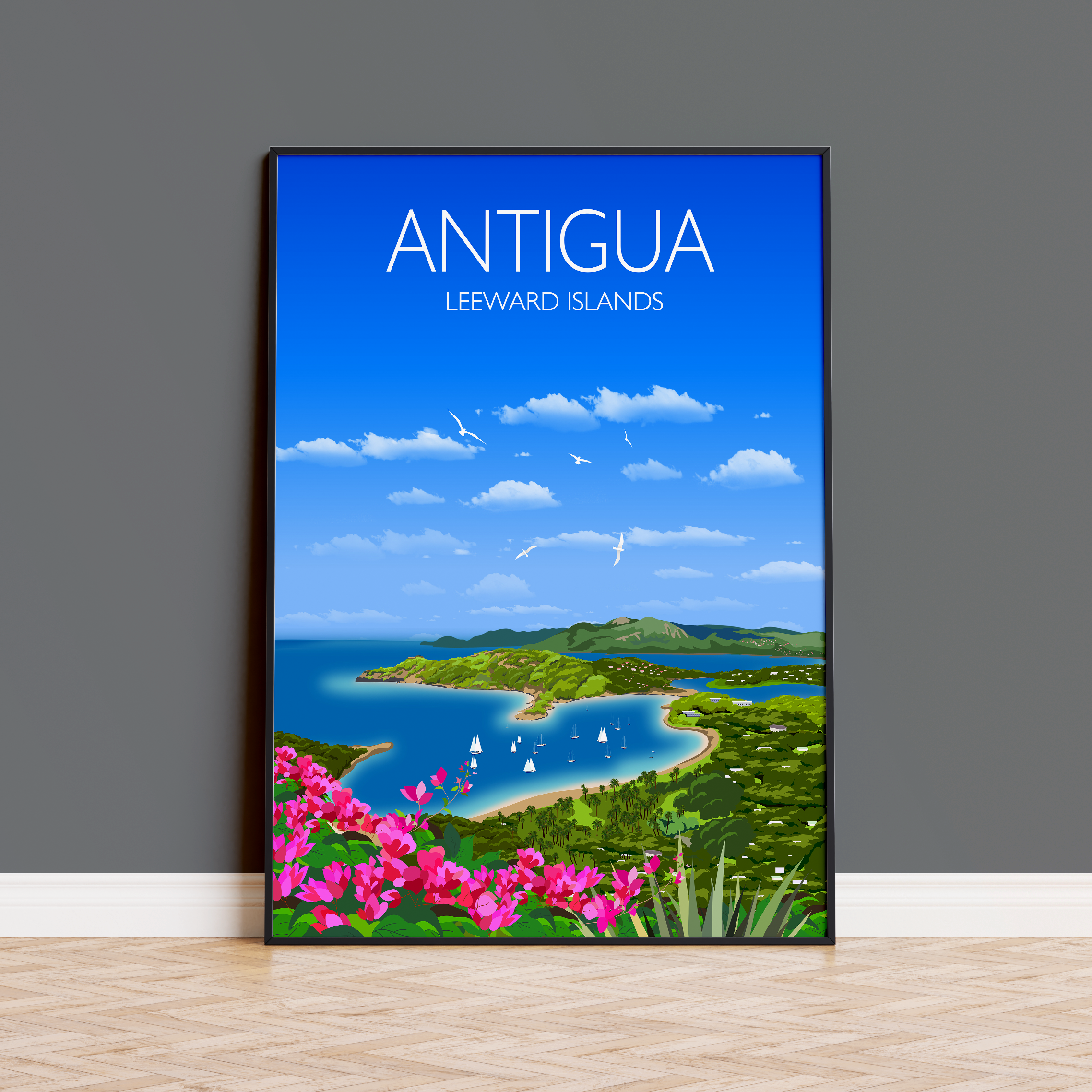 Antigua Travel Poster, Travel Print of Antigua, Leeward Islands, Caribbean NQ Media Designs