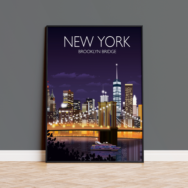 Brooklyn Bridge Travel Poster, Travel Print of New York, USA