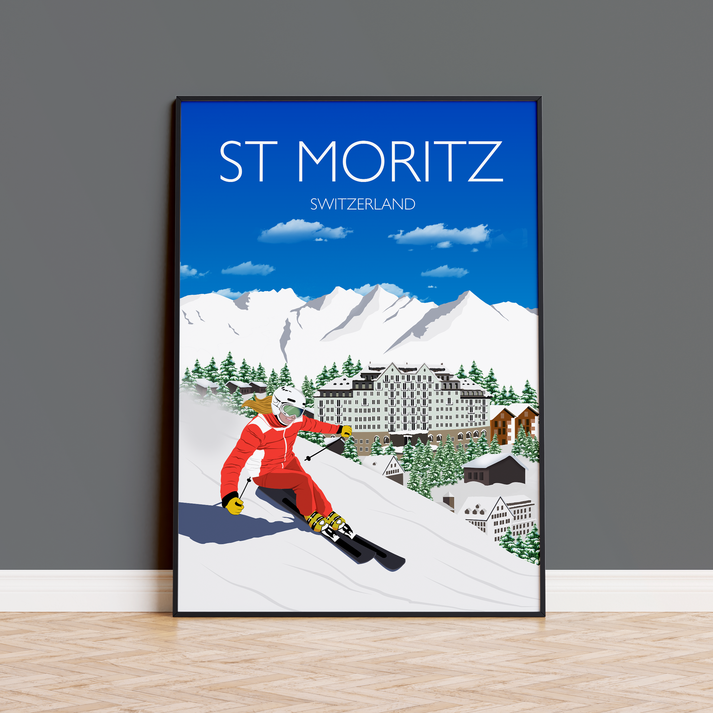 St Moritz Travel Poster, Travel Print of St Moritz, St Moritz, Switzerland NQ Media Designs