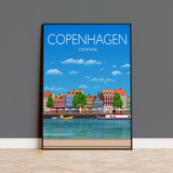 Copenhagen Travel Poster , Travel Print of Copenhagen, City of Copenhagen, Denmark, Denmark Travel Poster, Copenhagen Cityscape NQ Media Designs
