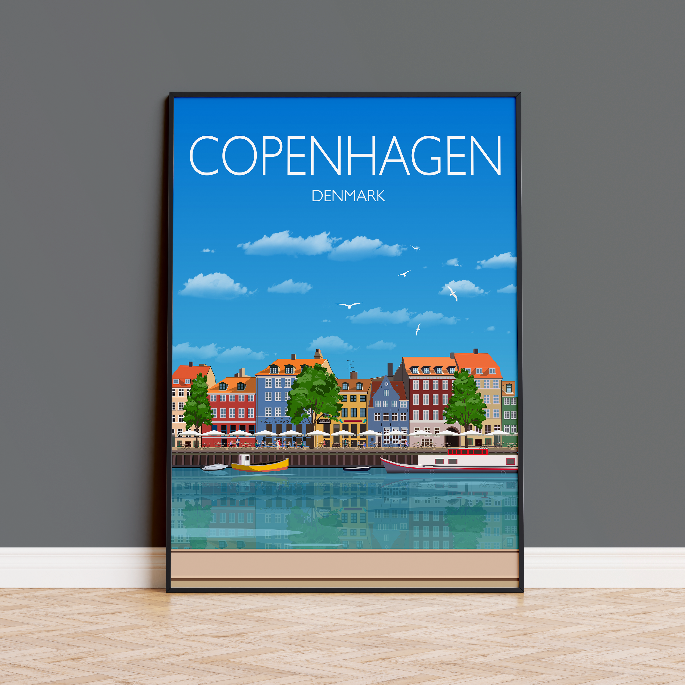 Copenhagen Travel Poster , Travel Print of Copenhagen, City of Copenhagen, Denmark, Denmark Travel Poster, Copenhagen Cityscape NQ Media Designs