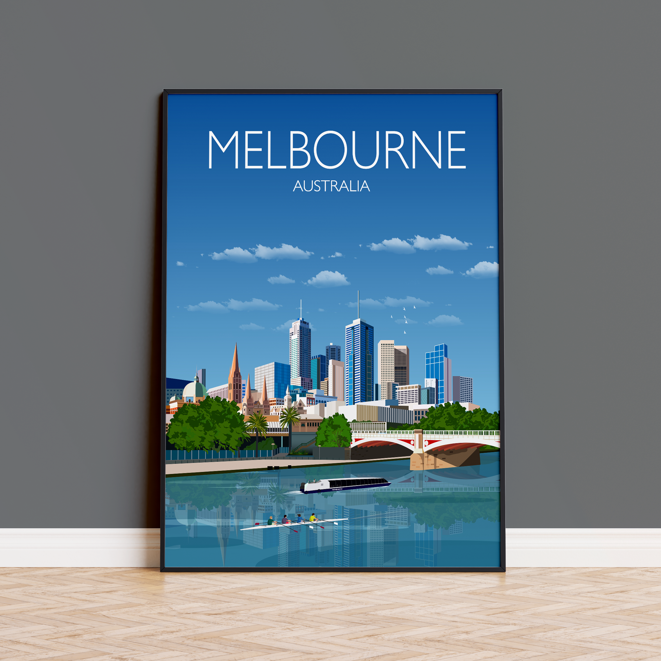 Melbourne Travel Poster, Travel Print of Melbourne, City of Melbourne, Victoria, Australia NQ Media Designs